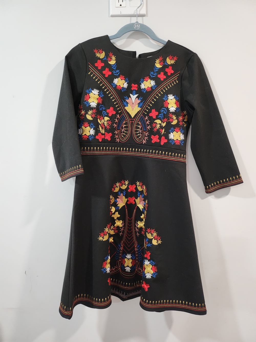 Woman Black Embroidered Floral Fit & Flare Dress